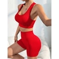 thumbnail image 4 of Women Seamless Ribbed 2 Piece Yoga Set Racerback Crop Sports Bra High Waist Stretch Biker Shorts Workout Outfit Red S, 4 of 7