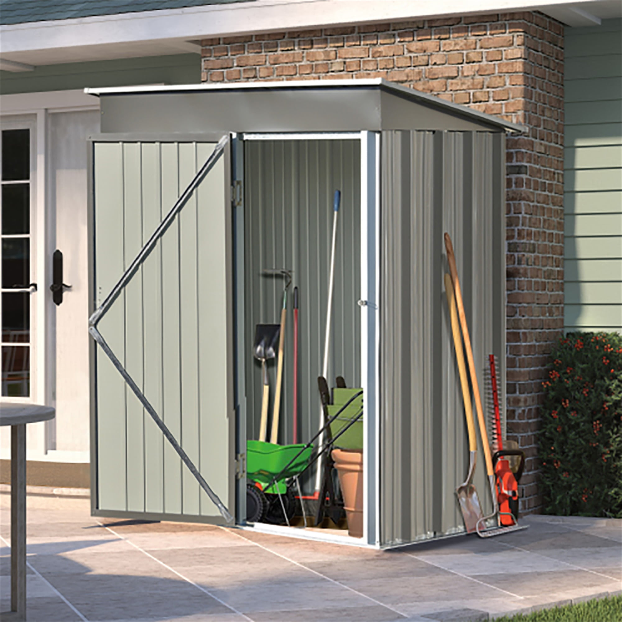 Kadyn 5ft W x 3ft L Garden Shed, Outdoor Storage Shed, Corrosion Resistant Metal Garden Shed with Locking Door, Gray