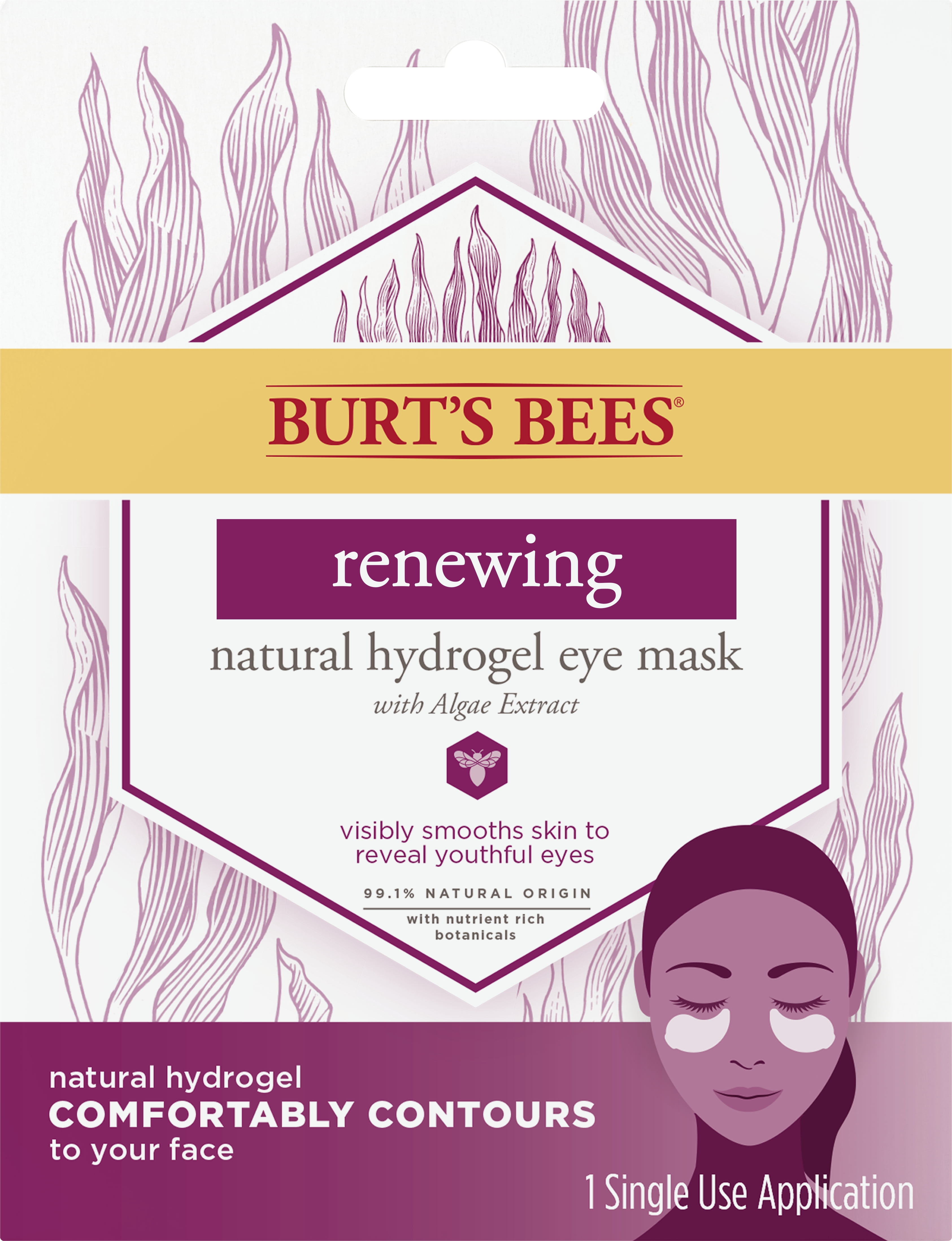 Burts Bees Renewing Natural Hydrogel Eye Mask with Algae Extract Single Use Eye Mask, 1 Count