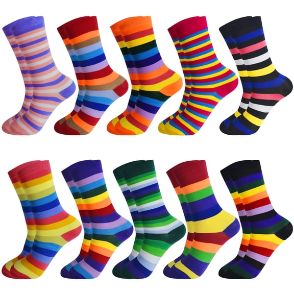 Sophproton 10 Pairs Colorful Striped Crew Socks for Women, Vibrant Multicolored Rainbow Socks, Fun Novelty Patterned Socks Multipack, Casual Fashion Daily Socks, One Size