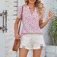 thumbnail image 2 of Blusa de verano para mujer, blusa informal holgada con manga corta de pétalos y estampado Floral con cuello en V para mujer, 2 of 6