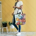 thumbnail image 4 of FORMRS Womens Canvas Tote Bag with Zipper Inner Pocket Shoulder Handbag, Blue Floral Tomatoes, 4 of 7