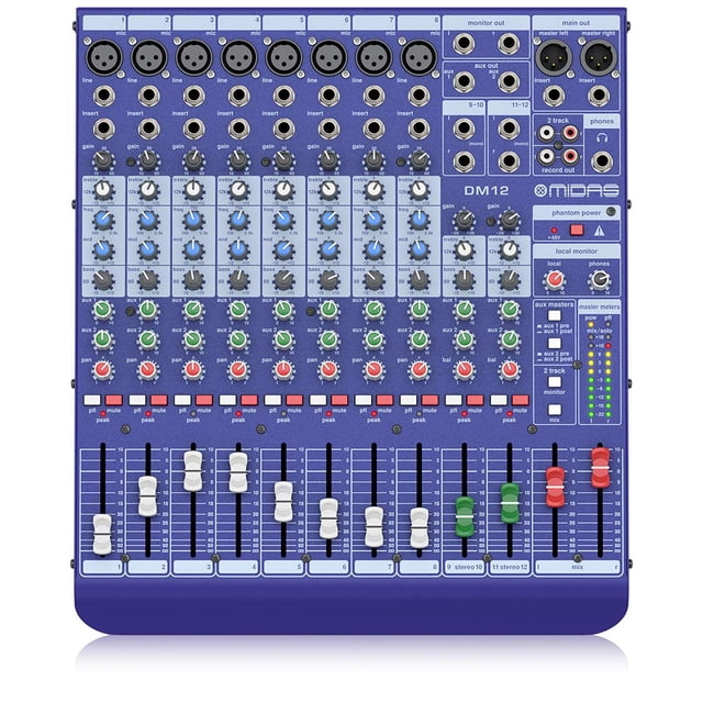 Midas DM12 Mezclador analógico de 12 entradas para vivo y estudio con preamplificadores de micrófono Midas