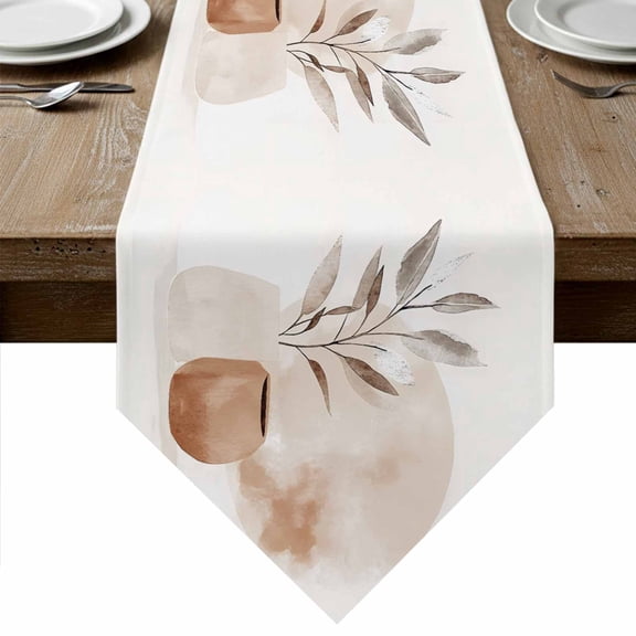 Beige Modern Art Table Runner Linen Burlap Table Runner 36 Inches Small Abstract Art Botanical Dresser Scarves for Kitchen Island Coffee Dining Room Party Wedding Banquet Holiday Decoration 13"x36"