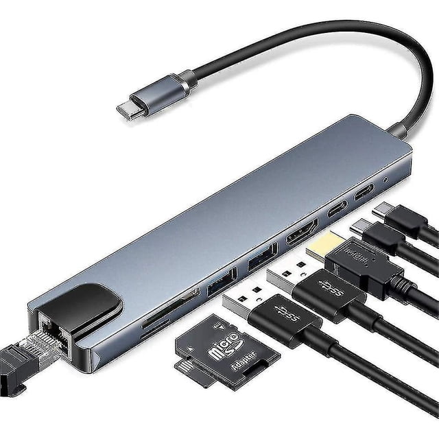 8 In 1 Type-c Hub To Usb 3.0 Usb-c Hdmi Lan Rj45 Sd Tf Adapter For Macbook Laptop