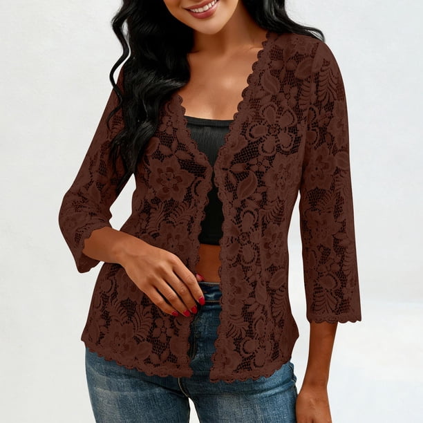 TaTaai Womens Lightweight Open Front Blouse Long Sleeve Loose Fit Summer Cardigan Mesh Cover Up Casual Beachwear Gift