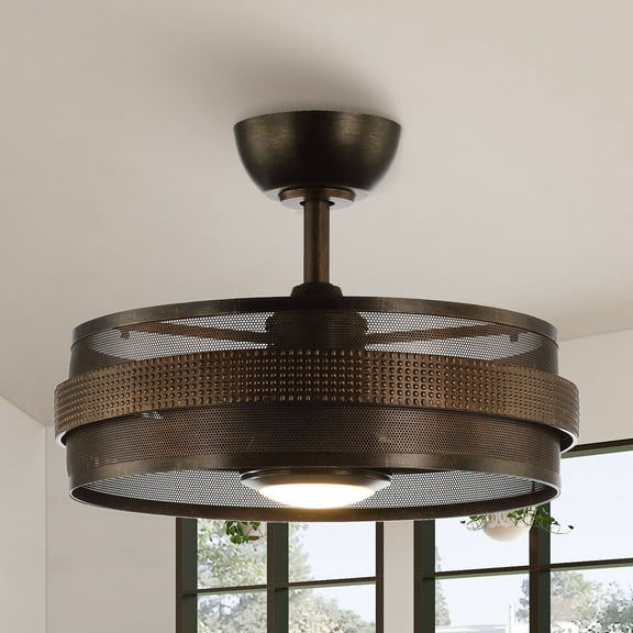 Parrot Uncle 21" Industrial 3-Blade Drum Ceiling Fan with Remote and LED Light, 3000K LED Ceiling Fan