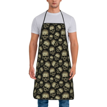 

Xecao funny Retro Skull Print Funny BBQ Chef Aprons for Men Women Adjustable Kitchen Cooking Aprons with Pocket Waterproof Oil Proof No Pilling Fading