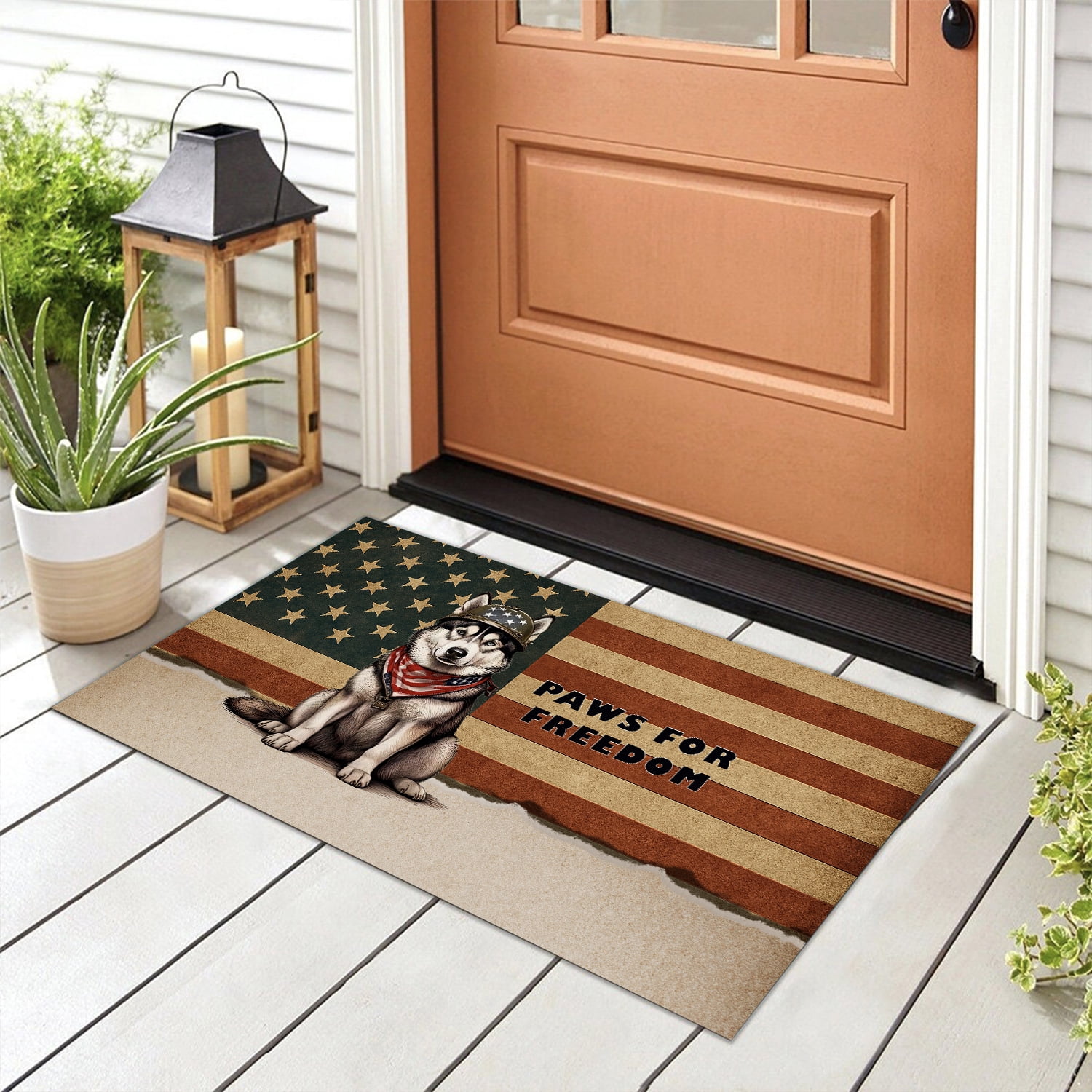 Freedom Paws Patriotic Siberian Husky Vintage Memorial Day Doormat Husky Dog Lover Gifts Indoor Outdoor Welcome Mat - 12006