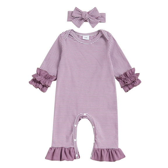 HCNTES Baby Girl Clothes Fall Winter Outfits Long Sleeve Romper Ruffled Jumpsuit Cute Outfit(G168-Purple,3-6 Months)