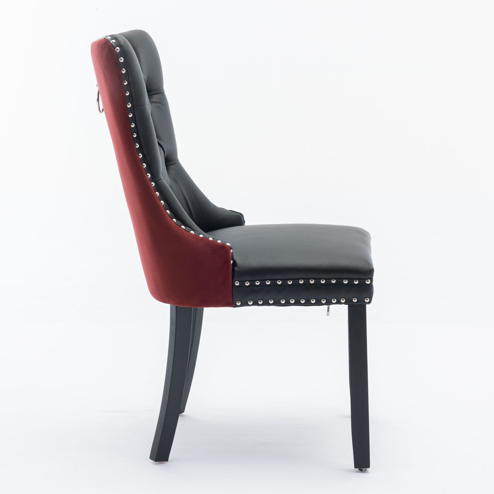 Dining Chairs Set of 2, Upholstered High-End Tufted Dining Room Chair with Back Ring and Nailhead Trim, Modern Velvet Kitchen Chairs with Solid Wood Legs for Kitchen, Home,Black+Wine