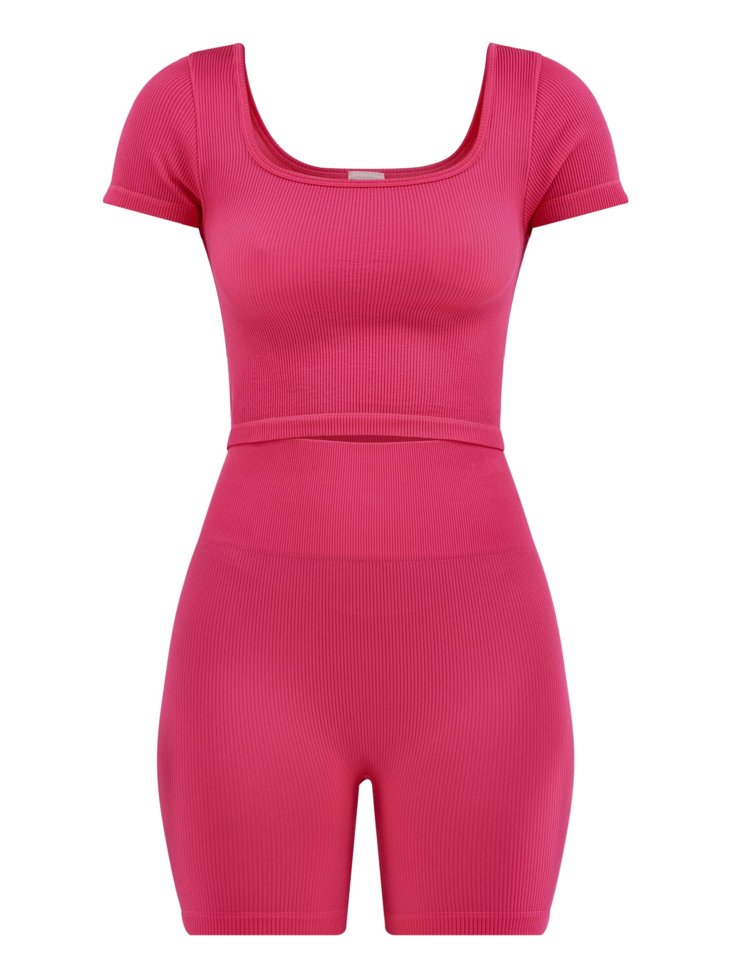 No Boundaries Seamless Double Square Neck Top & Bike Short Set, Women's