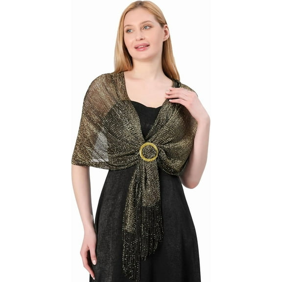 Shawls and Wraps for Formal Evening Dresses with Buckle, Sparkling Metallic Women Shawls for Weddings Parties