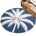 thumbnail image 2 of Dark Blue Palm Tree Round Living Room Rugs 8 ft, Summer Country Vintage Tropical Coastal Tree Leaf Washable Large Area Rug with Non-Slip Sturdy Edge Binding Round Carpet for Dining Room Kitchen, 2 of 9