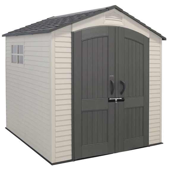 Lifetime Lockable Polyethylene Outdoor Storage Shed, 7' x 7', Tan & Brown (60042)