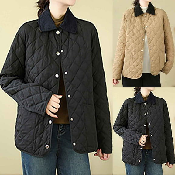 Jinhomg Womens Lightweight Casual Jackets Trendy Lapel Collar Button Down Puffer Coat Casual Comfy Long Sleeve Outerwear with Pockets Summer Saving Black L
