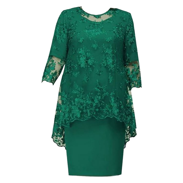 Eandarui Women Plus Size Formal Dress for Mother of The Bride Dress Floral  Lace Cover Up Elegant Green XL/1XL - Walmart.com