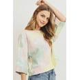 thumbnail image 3 of Saronite Tie Dye Round Neck 3/4 Sleeve Boxy Oversized Cotton Tee Shirt Top (Women's), 3 of 5
