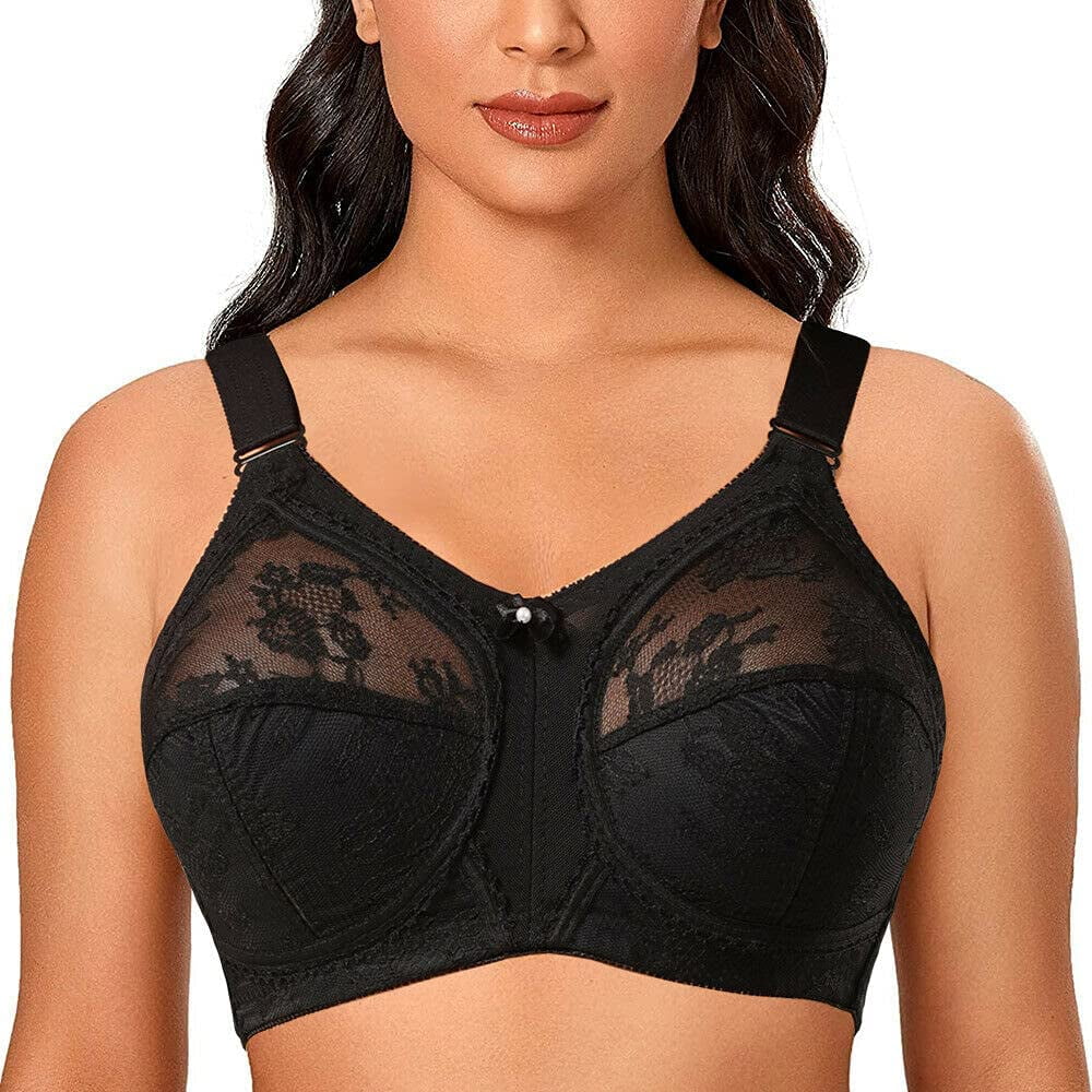Womens Plus Size Full Coverage Underwire Unlined Minimizer Lace Bra  Heliotrope 34DD