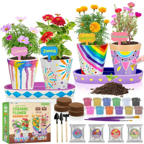 Paint & Plant Flower Gardening Kit, 4-Set Arts and Crafts Gardening Toys for Kids Ages 6–12, Creative Garden Gift for Girls and Boys