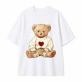 thumbnail image 4 of Women Oversized Cotton T‑Shirt, Cute Teddy Bear Wearing Knit Sweater With Red Heart Warm Sweet Gift‑Theme Drop‑Shoulder Casual Tee, 4 of 9