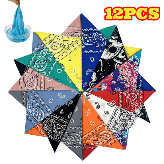 12pcs Cotton Bandanas for Women and Men, 22 x 22 inch Paisley Kerchiefs