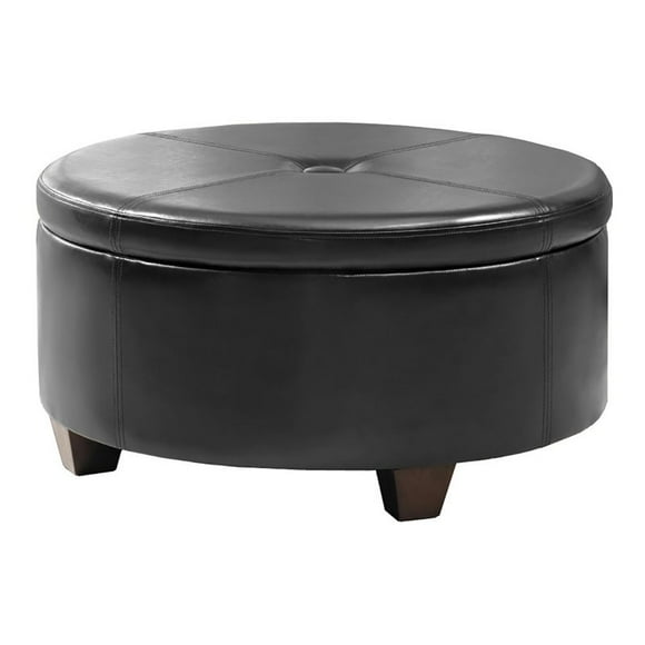 HomePop Winston Faux Leather Button-top Large Storage Ottoman in Black