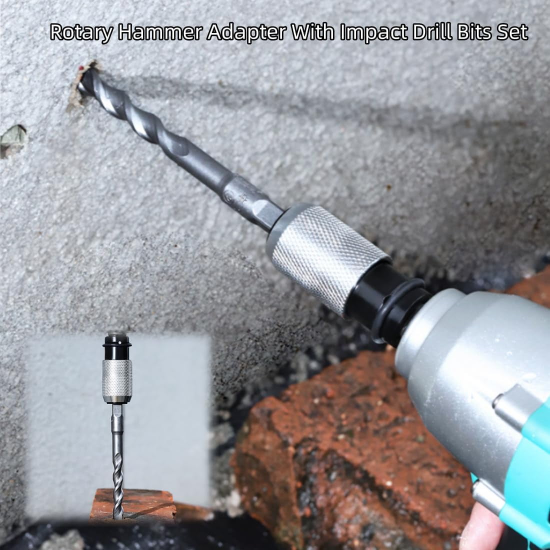 YEPOLERCE Rotary Hammer Adapter with Impact Drill Bits Set, Adapter in 4 Sizes for Precision Drilling, Converts Your Drill for Tough Materials