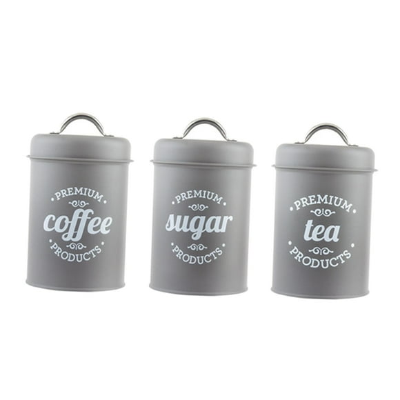 3 botes de cocina para almacenar café, té, azúcar, latas, frascos y alimentos. Gris mate