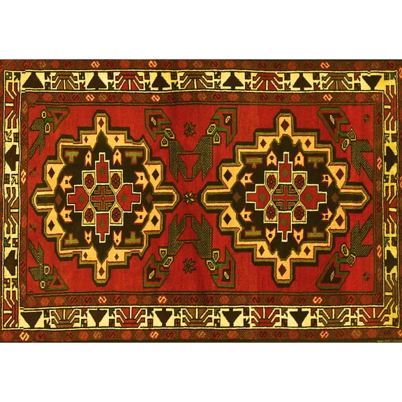 Ahgly Company Machine Washable Indoor Rectangle Persian Yellow Traditional Area Rugs, 5' x 7'
