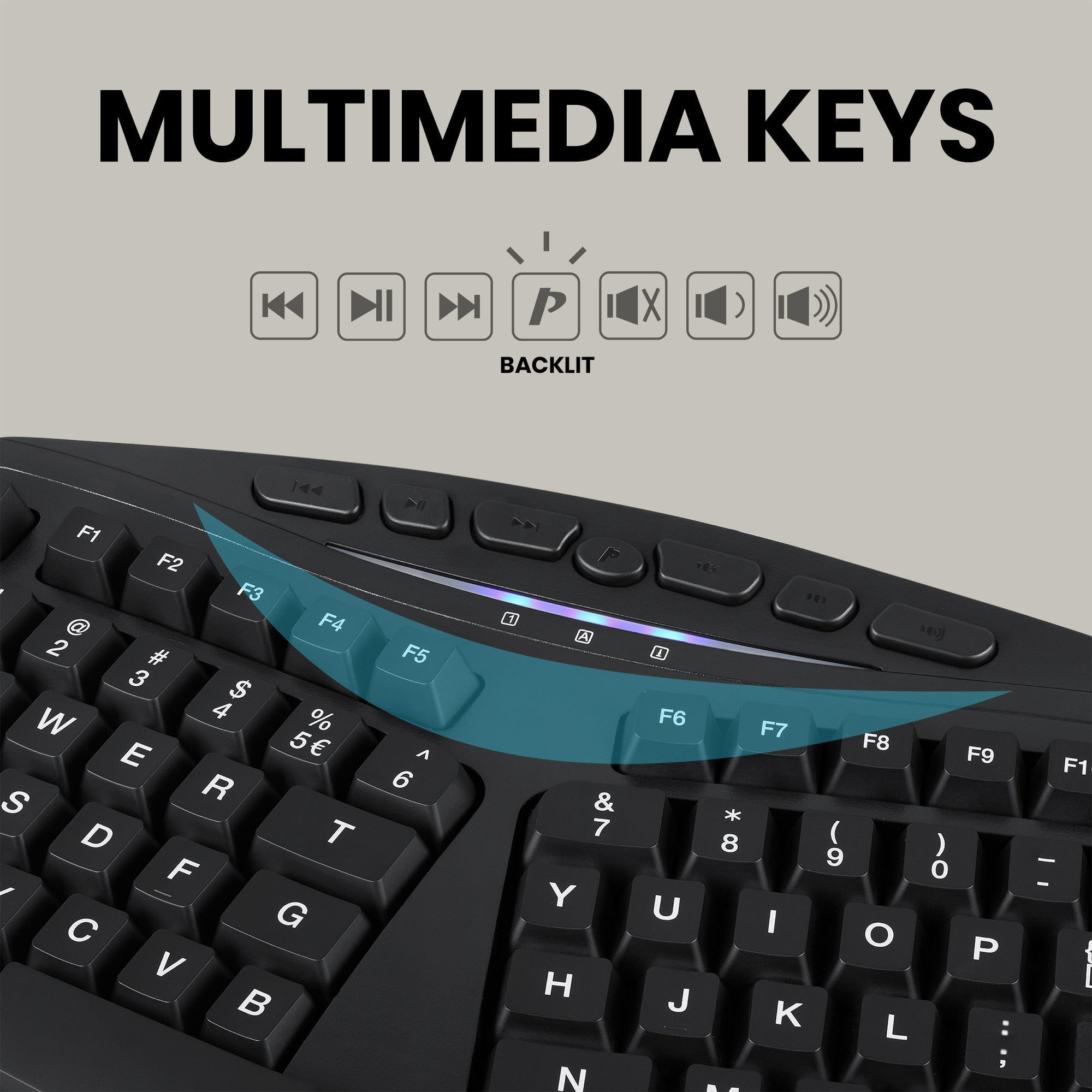 Perixx Periboard-312 - Black - Wired USB Backlit Ergonomic Computer Keyboard - US Layout