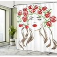 thumbnail image 5 of Ambesonne Flower Shower Curtain, Lady with Floral Ornament, 69"Wx84"L, Green Red Tan, 5 of 5