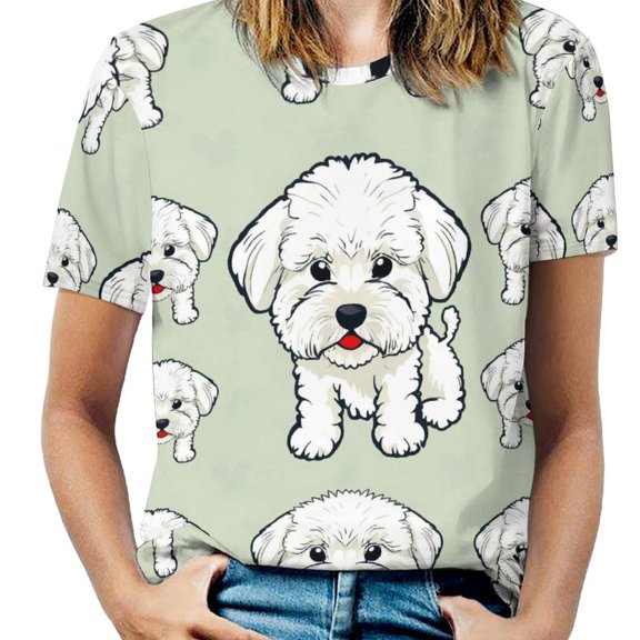 Cute Bichon Dog Women T-Shirt Classic O Neck T-Shirts Short-Sleeve Trendy Animal Print Design Tshirt Casual Clothing
