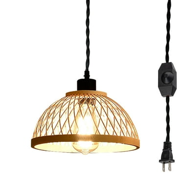 Kiven Pendant Light Equipped with Dimmable Lighting Wire（177.16 inches）,E26 1-Light Hand Knitting Bamboo Zen Chandelier for Stair Aisle Bar Counter Teahouse Dining Room-TB2153-4.5M(Bulb Not Included)