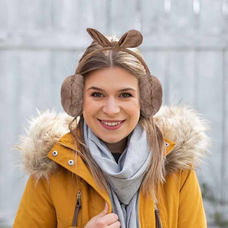 Women Winter Fleece Lined Earmuffs Adjustable Bow Ear Warmer Outdoor Deago Women Winter Earmuffs Girl Ski Adjustable Ear Covers  main image 2