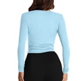 thumbnail image 5 of Xaqiouau Long Sleeve Shirts for Women Crew Neck Basic Tops Slim Fit Stretch Casual Shirts Soft Layering Tee Fall Winter Everyday Wear Light Blue, 5 of 7