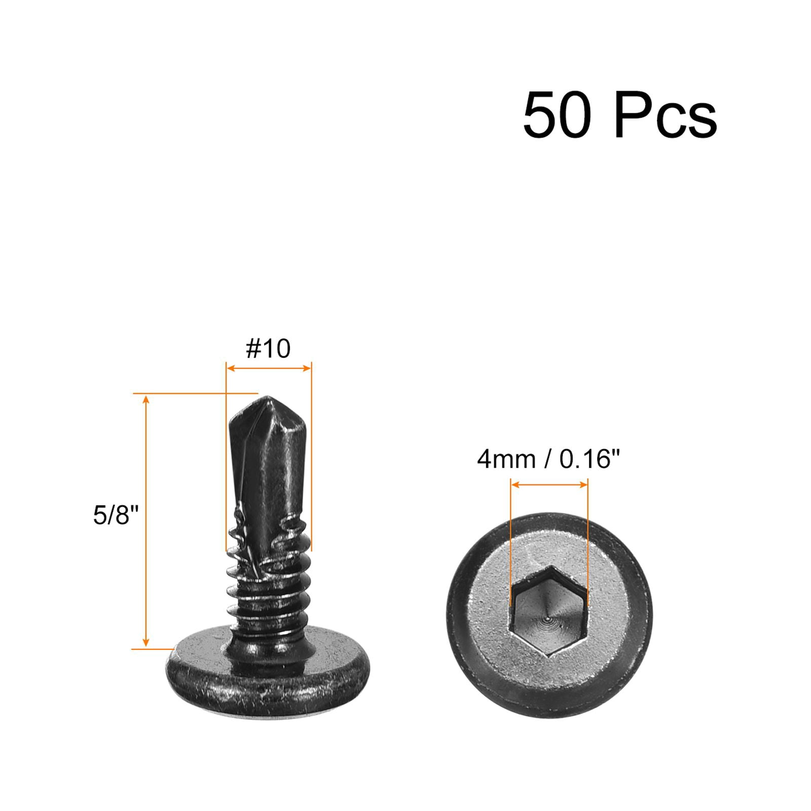 Unique Bargains Stainless Steel Hex Socket Self Tapping Screws Black 50Pcs 10 x 5/8"
