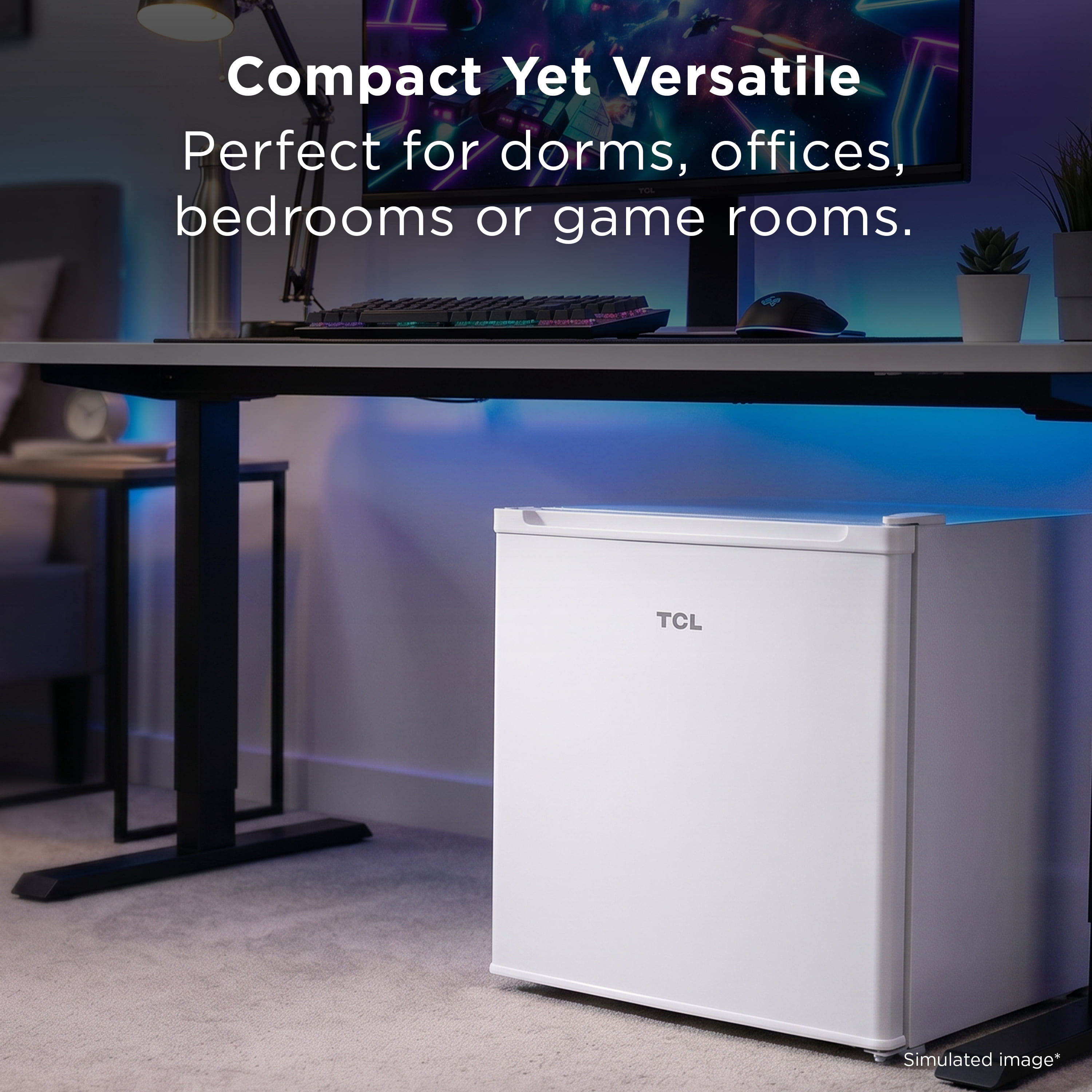 TCL 1.7 Cu ft Compact Refrigerator with Chiller (White) - Single Door Mini Fridge with Adjustable Thermostat, Reversible Door, Energy Star, Perfect for Dorm, Office, Game Room - TRM017S4AW