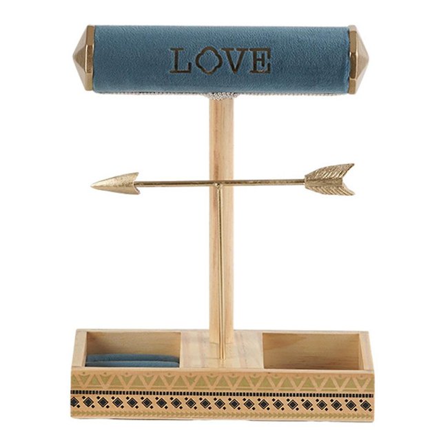 Soporte para joyas, base de madera maciza, estante de almacenamiento para aretes, collares, anillos, soporte para joyas, extraíble, azul