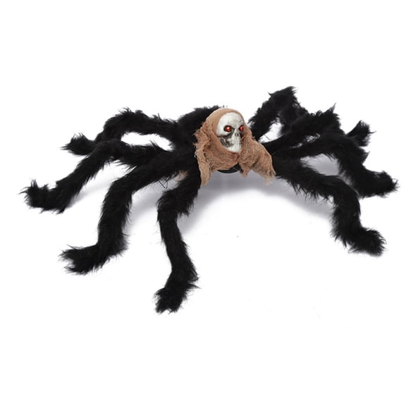 QLUEWX Halloween Decorations 27.56 Inch Hanging Plush Skull Spider, Scary Black Skeleton Spider with Red Eyes, Bendable Creepy Spider Prop for Indoor Outdoor Haunted House Yard Porch Party