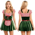 thumbnail image 6 of Zaldita Women Gingerbread Man Dress Up Candy Cane Striped Velvet Dress Christmas Oktoberfest Maid Green S, 6 of 6