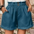 thumbnail image 2 of Athletic Shorts Womens Casual Shorts Elastic Waist Button Beach Shorts With Pockets Gym Shorts Women Blue S, 2 of 6