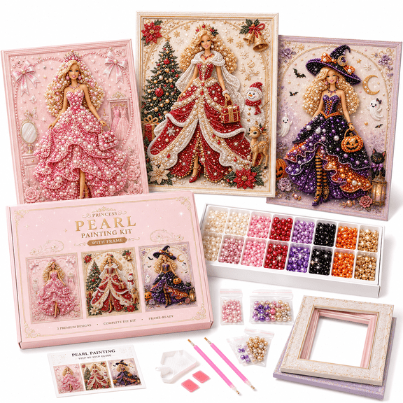 Princess Pearl Painting Kit with Frame, Diamond Art Kit for Adults Kids, DIY Pearl Art Craft for Home Wall Decoration,1PCS