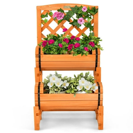Spaco 2-Tier Raised Garden Bed with 2 Cylindrical Planter Boxes and Trellis, Planter Raised Beds, Planter Boxes Outdoor, Raised Beds for Gardening-Orange