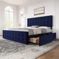 thumbnail image 2 of Full Size Platform Bed Frame with 4 Storage Drawers & Headboard,Faux Leather or Linen, Button Tufted Platform, Strong Wooden Slats,No Box Spring Needed, 2 of 8