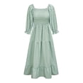 thumbnail image 4 of Franhais Women Summer Bohemian Dress, Adults Off-shoulder Smocked Puff Sleeve Plaid One-piece, 4 of 7