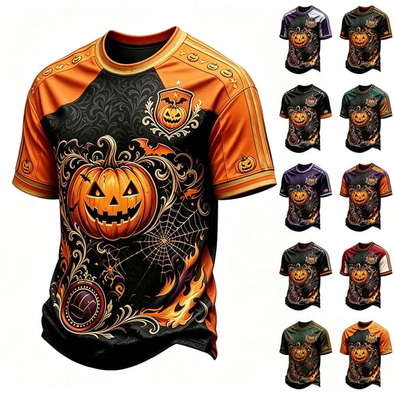 xunjiayanmaoyi Men's Halloween Print T-Shirt Athletic Holiday Tee Crew Neck Short Sleeve Soft Fabric S-3XL 10 Colors 1PC for Parties Daily Casual Wear Men Adults