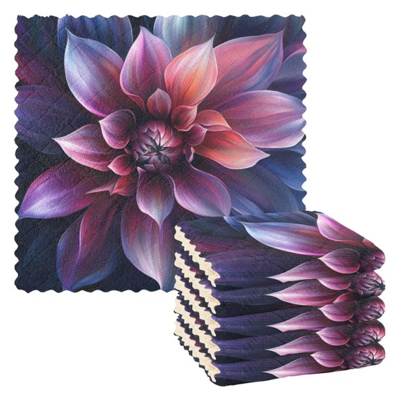 6 Pieces of Kitchen Towels 11x11Inch Kitchen Dish Cloths Kitchen Dish Towels Reuseable Cleaning Cloths Large Purple Flowers