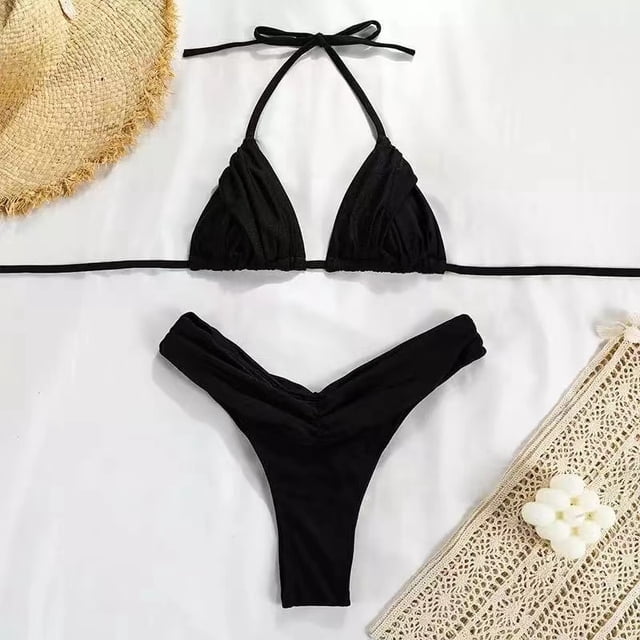 Sexy Micro Bikinis 2023 mujeres Halter Bikini brasileño conjunto femenino plisado traje de baño nuevo triángulo traje de baño ropa de playa traje de baño Tan Jianjun unisex