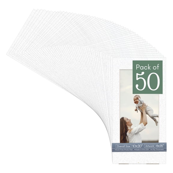 Oyster Shell White Picture Frame Mat for 10x20 Frames - Fits 8x16 Photos - 50 Mats
